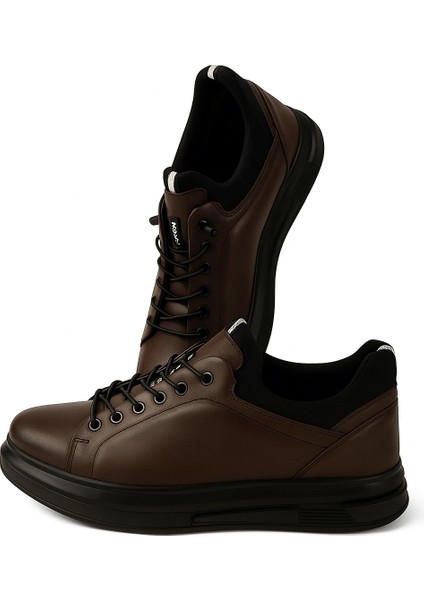 GR0224 Deri Kahverengi Erkek Lastik Bağcık Ithal Taban Sneaker Ayakkabı