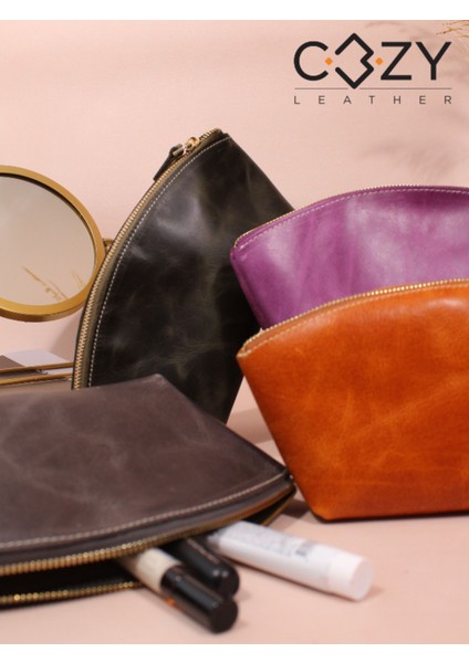 Turuncu Büyük Gerçek Deri Kadın Makyaj Çantası, Şık ve Fonksiyonel Tasarım modelleri