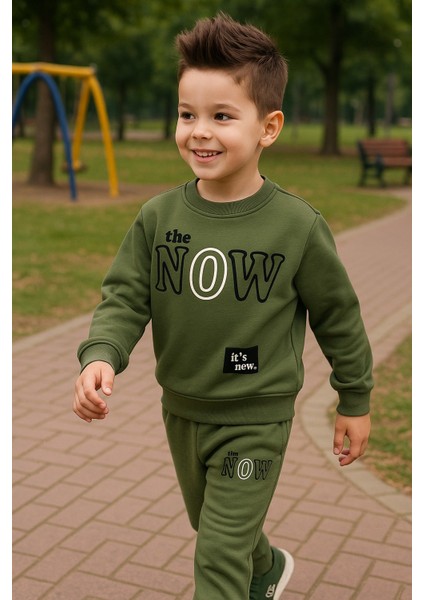 Erkek Çocuk Kışlık Eşofman Takımı The Now Yazılı Sweatshirt Alt Pamuklu Üç Iplik Şardonlu Günlük Kombin 3-4-5-6-7 Yaş