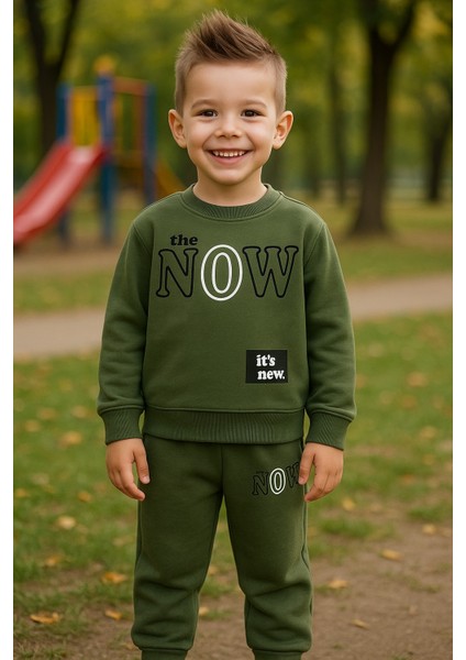 Erkek Çocuk Kışlık Eşofman Takımı The Now Yazılı Sweatshirt Alt Pamuklu Üç Iplik Şardonlu Günlük Kombin 3-4-5-6-7 Yaş fırsatları