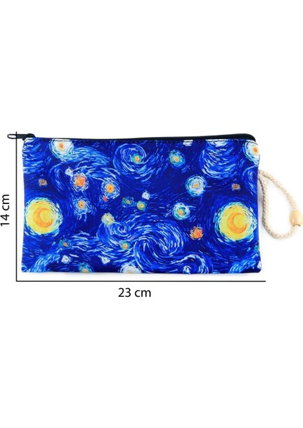 Yıldızlı Gece Desenli Büyük Boy Fermuarlı Kalemlik ve Makyaj Çantası, Çok Renkli modelleri