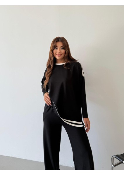 Buketli Kadın Eşofman Omzu Çizgi Detaylı Ikili Takım modelleri