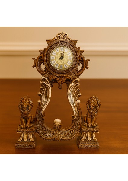 Aslan Figürlü Dekoratif Masa Saati Kraliyet Tarzı 40X28 fiyatları