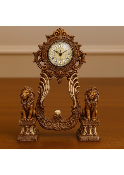 Aslan Figürlü Dekoratif Masa Saati Kraliyet Tarzı 40X28 modelleri
