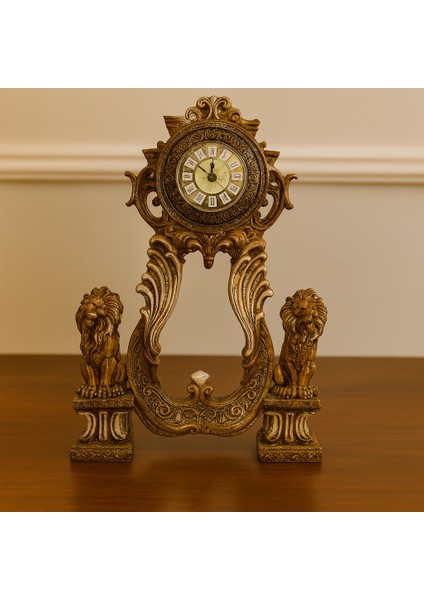 Aslan Figürlü Dekoratif Masa Saati Kraliyet Tarzı 40X28 indirimleri