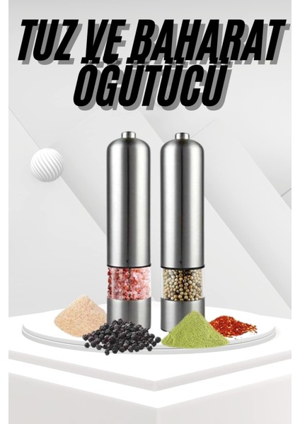 Sepetim Pilli Tuz ve Karabiber Öğütücü Baharat Değirmeni Tuzluk Pilli Işıklı Gri