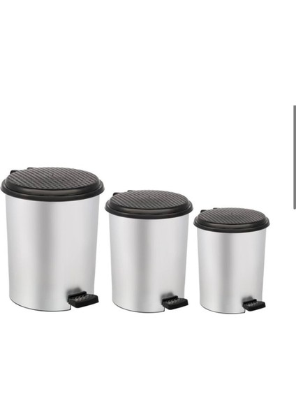 Metal Desenli Pedallı 3lü Çöp Kovası