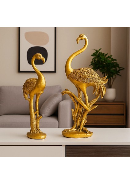 Gold ve Gümüş Renk Flamingo Biblo Seti 2 Li 45X18