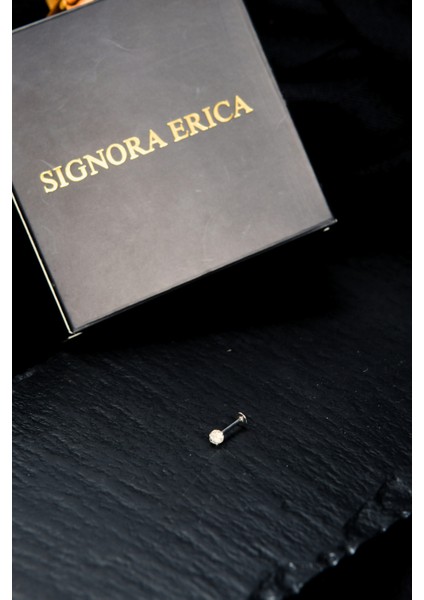 Bir Ucu Düz Bir Ucu Zirkon Taşlı Disko Topu Model Dudak Piercing