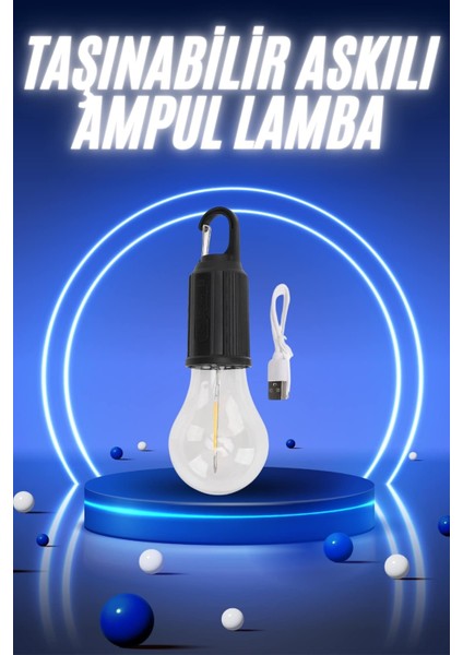 Sepetim Taşınabilir Şarjlı LED Ampul Askılı Lamba Kamp Bahçe Lambası