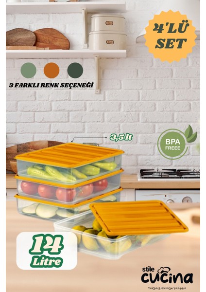 4'lü Buzdolabı Düzenleyici Organizer Mikrodalgaya Uygun Difriz Saklama Kabı