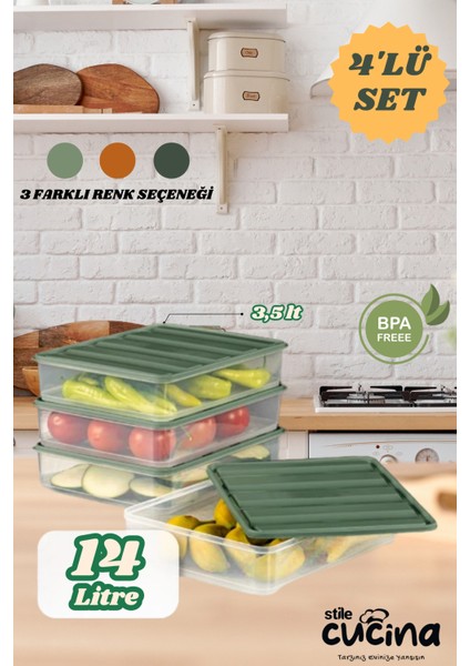 4'lü Buzdolabı Düzenleyici Organizer Mikrodalgaya Uygun Difriz Saklama Kabı