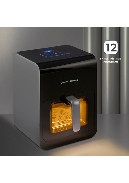 12 Programlı, Dokunmatik Ekranlı, Buhar Fonksiyonlu, 6l Airfryer Siyah