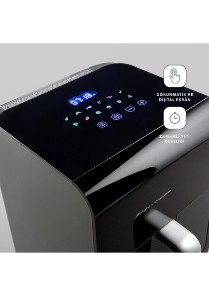 12 Programlı, Dokunmatik Ekranlı, Buhar Fonksiyonlu, 6l Airfryer Siyah fırsatları