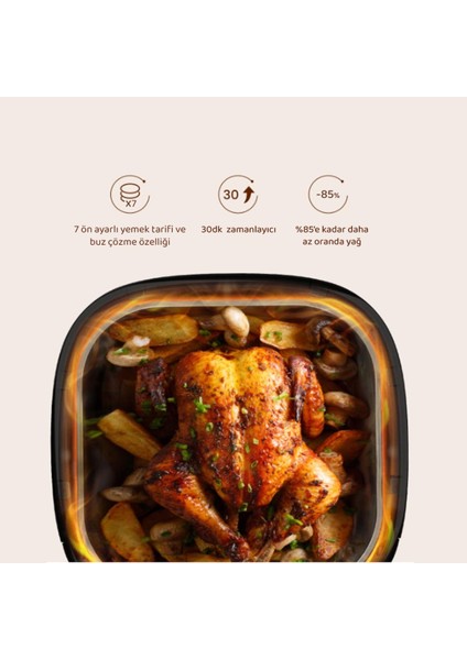 Dijital 5,5l Hava Fritöz, Sağlıklı ve Pratik Pişirme Cihazı, Siyah Renk