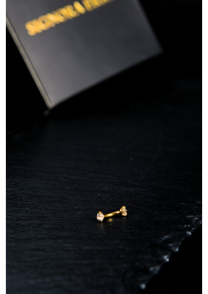 Iki Ucu Yuvarlak Içine Giren Taşlı Kaş Piercing