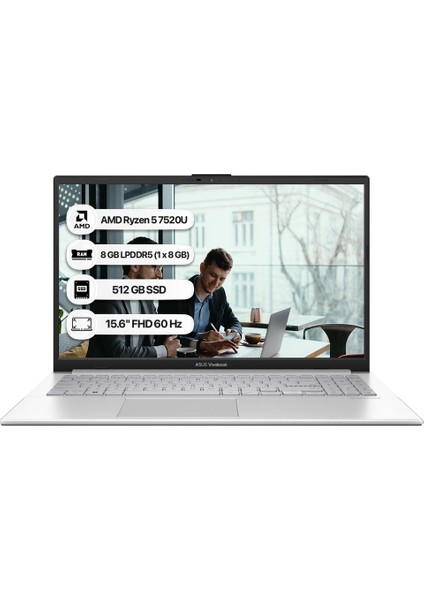Vivobook Go 15 E1504FA-NJ115 Amd Ryzen5 7520U 8GB 512SSD 15.6" FullHD Windows-11 Taşınabilir Bilgisayar