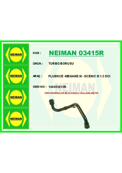 Turbo Borusu Fluence 09> Megane Iıı 09> Scenıc Iıı 09> 1.5 Dcı