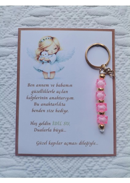 100 Adet Isme Özel Tasarım Pembe Anahtarlık Hastane Yeni Doğan 40 Mevlidi Dağıtmalık Hediyelik