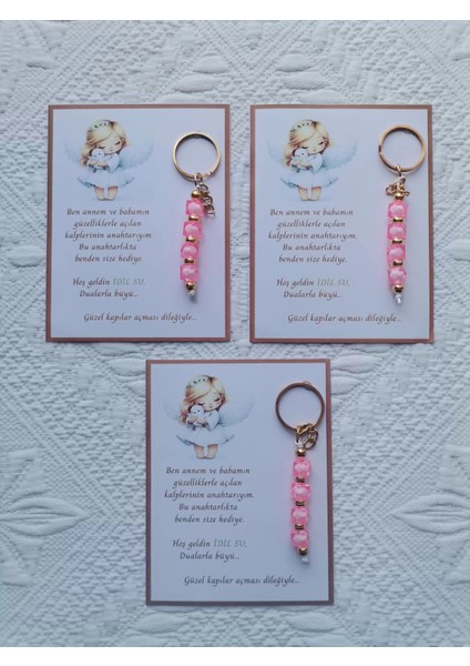 100 Adet Isme Özel Tasarım Pembe Anahtarlık Hastane Yeni Doğan 40 Mevlidi Dağıtmalık Hediyelik fiyatları