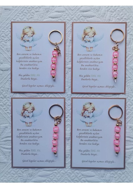 100 Adet Isme Özel Tasarım Pembe Anahtarlık Hastane Yeni Doğan 40 Mevlidi Dağıtmalık Hediyelik modelleri