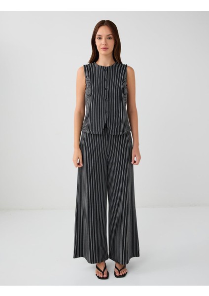 Antrasit Bisiklet Yaka Kolsuz Çizgi Desenli Örme Yelek fiyatları