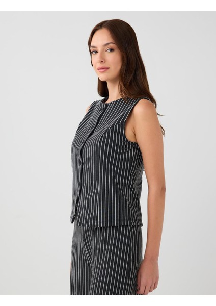 Antrasit Bisiklet Yaka Kolsuz Çizgi Desenli Örme Yelek fırsatları