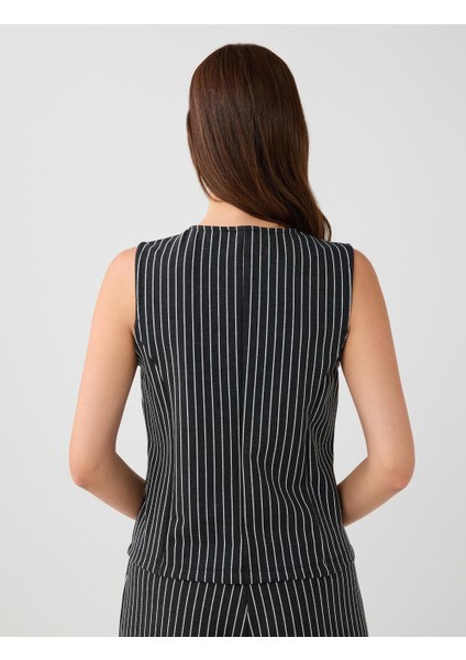 Antrasit Bisiklet Yaka Kolsuz Çizgi Desenli Örme Yelek indirimleri