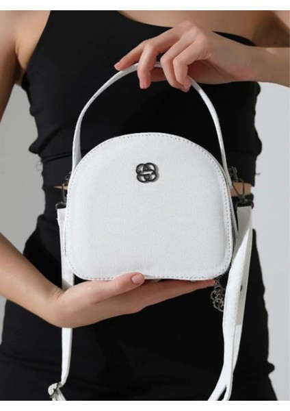Beyaz Üstten Saplı Kadın Çapraz ve Omuz Çantası – Şık Günlük Çanta