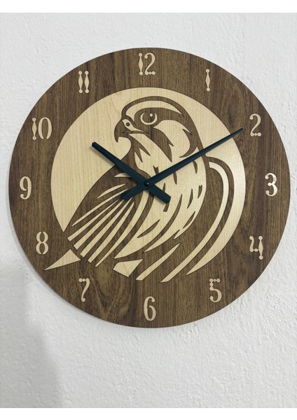 Safari Serisi - Doğan Kuşu - Ahşap Duvar Saati - 40 cm - (Çift Katmanlı Ahşap)