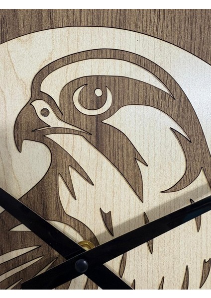 Safari Serisi - Doğan Kuşu - Ahşap Duvar Saati - 40 cm - (Çift Katmanlı Ahşap)