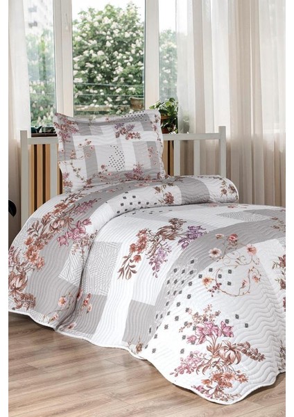 Lucia Baskılı Kapitoneli Tek Kişilik Yatak Örtüsü Gri