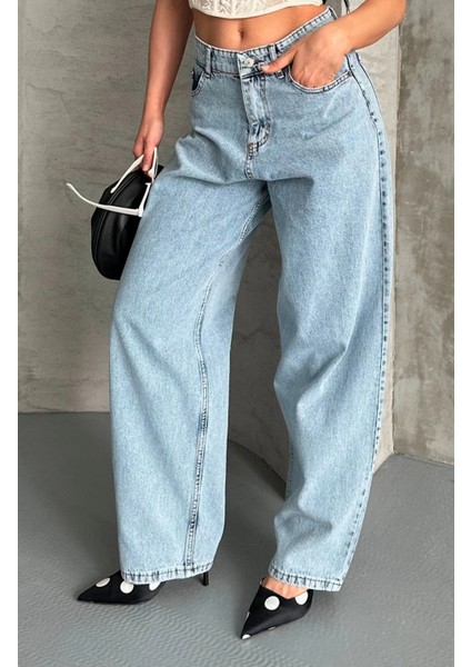 Baggy Kar Yıkama Buz Mavi Jeans Pantolon D2007 fırsatları