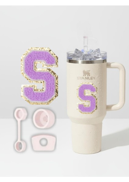 Quencher Uyumlu Premium Harf Sticker + 3’lü Silikon Tıpa Seti – Kişiselleştirilmiş Kombin