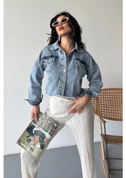 Çift Kapaklı Püsküllü Crop Buz Mavi D2002 modelleri