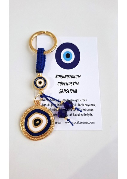 Hediyelik Nazar Boncuklu Modern Anahtarlık - Lacivert 10,5 cm