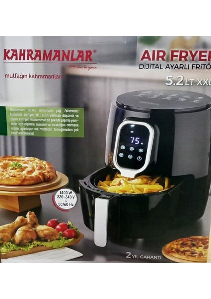 Dijital Ayarlı Xxl Hava Fritözü 5,2 Lt Yağsız Sağlıklı Pişirme Siyah fiyatları