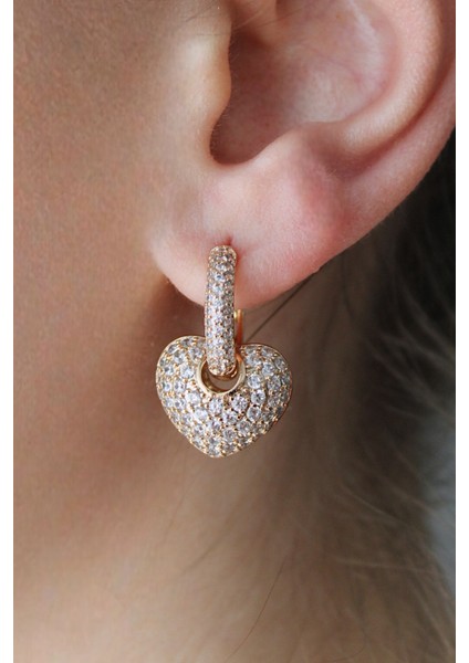 Vip Çelik Zirkon Taş Işlemeli Çıkarılabilir Uçlu Love Küpe