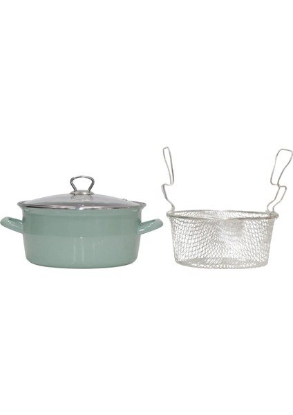 Emaye Cam Kapaklı Kızartma Tenceresi 24 cm Soft Yeşil Krom Tepeli modelleri