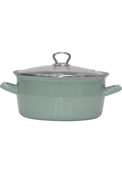 Emaye Cam Kapaklı Kızartma Tenceresi 24 cm Soft Yeşil Krom Tepeli fırsatları