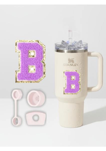 Quencher Uyumlu Premium Harf Sticker + 3’lü Silikon Tıpa Seti – Kişiselleştirilmiş Kombin