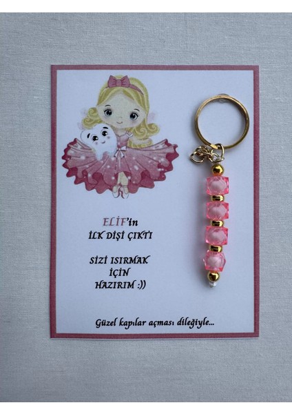 100 Adet Pembe Renk Isme Özel Ilk Dişim Çıktı Diş Partisi Diş Buğdayı Hatırası Hediyelik Anahtarlık