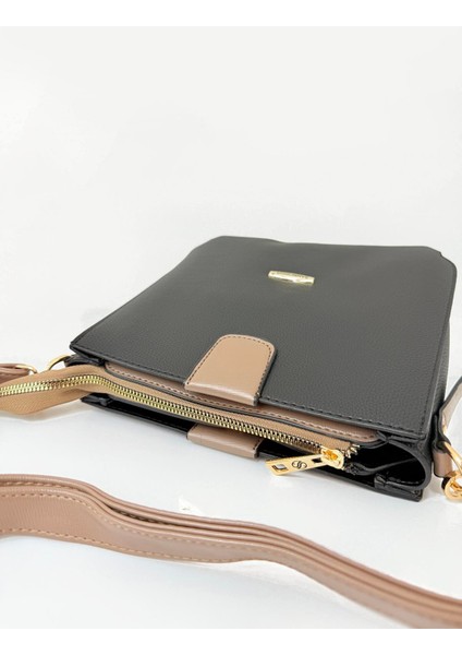 Çok Bölmeli Çapraz Kullanııma Uygun Kadın Çanta Siyah Vizon fiyatları