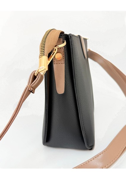 Çok Bölmeli Çapraz Kullanııma Uygun Kadın Çanta Siyah Vizon fırsatları