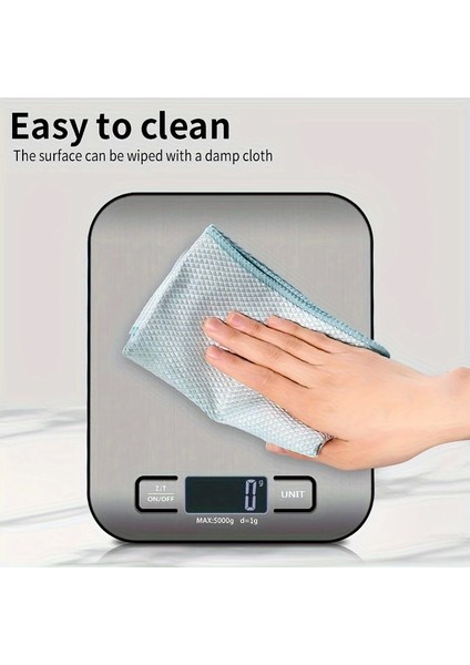 Dijital Mutfak Terazisi Paslanmaz Çelik Elektronik LCD Ağırlık 5 kg Ölçeklii Pişirme Ölçü Aleti ( Lisinya )