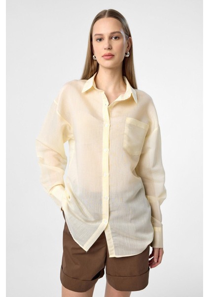 Sarı Relax Fit Çizgili Uzun Kollu Kadın Gömlek fiyatları