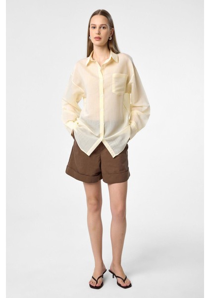 Sarı Relax Fit Çizgili Uzun Kollu Kadın Gömlek modelleri