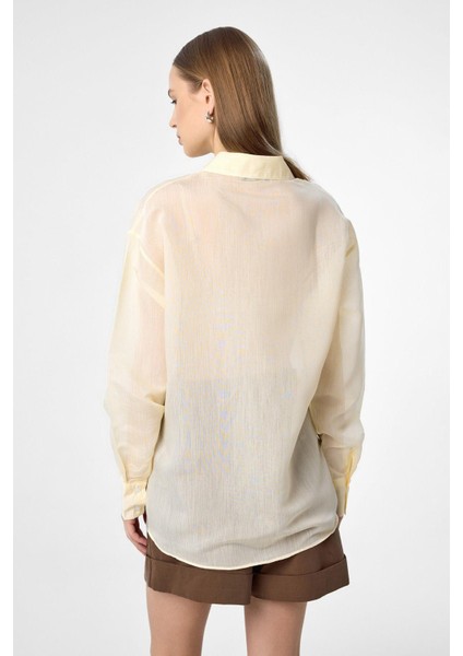 Sarı Relax Fit Çizgili Uzun Kollu Kadın Gömlek fırsatları