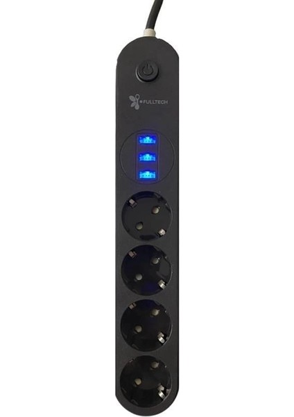 4lü Siyah Anahtarlı 3 USB Li Akım Korumalı Topraklı Çocuk Korumalı Grup Priz 2 Metre fırsatları