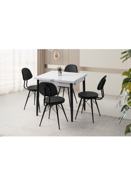 Mobilgen Beyaz 4 Adet Ece Sandalye 80+80*75 Kıvılcım Açılabilir Masa Takımı